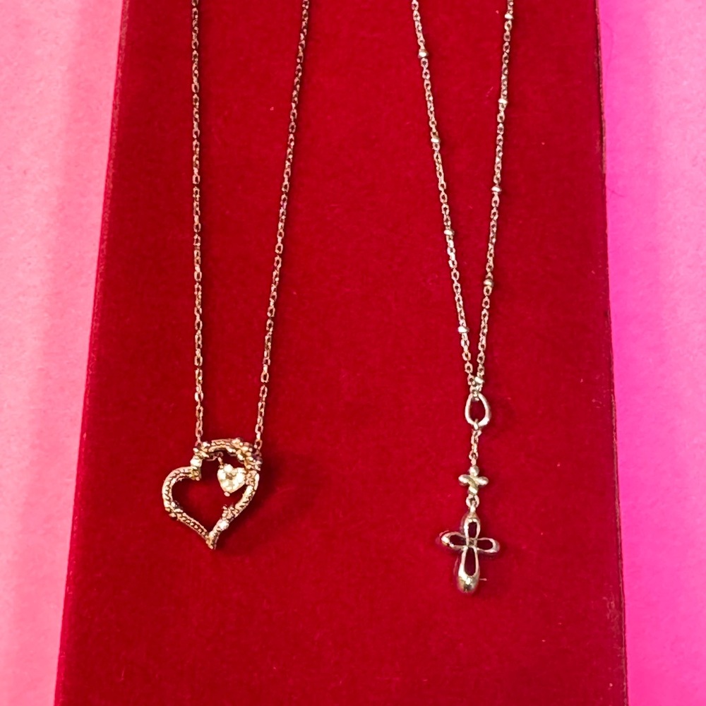 Folli Follei two necklaces Silver and Gold Cross and heart Necklace  925 silver. - Picture 3 of 16